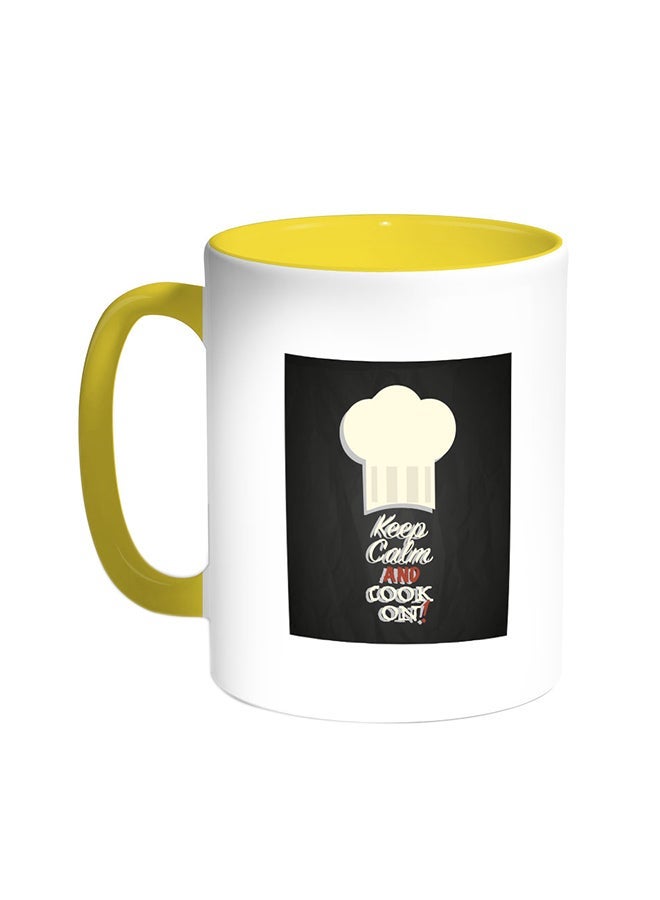 RYN Keep Calm And Cook On Printed Coffee Mug Yellow/White 11ounce