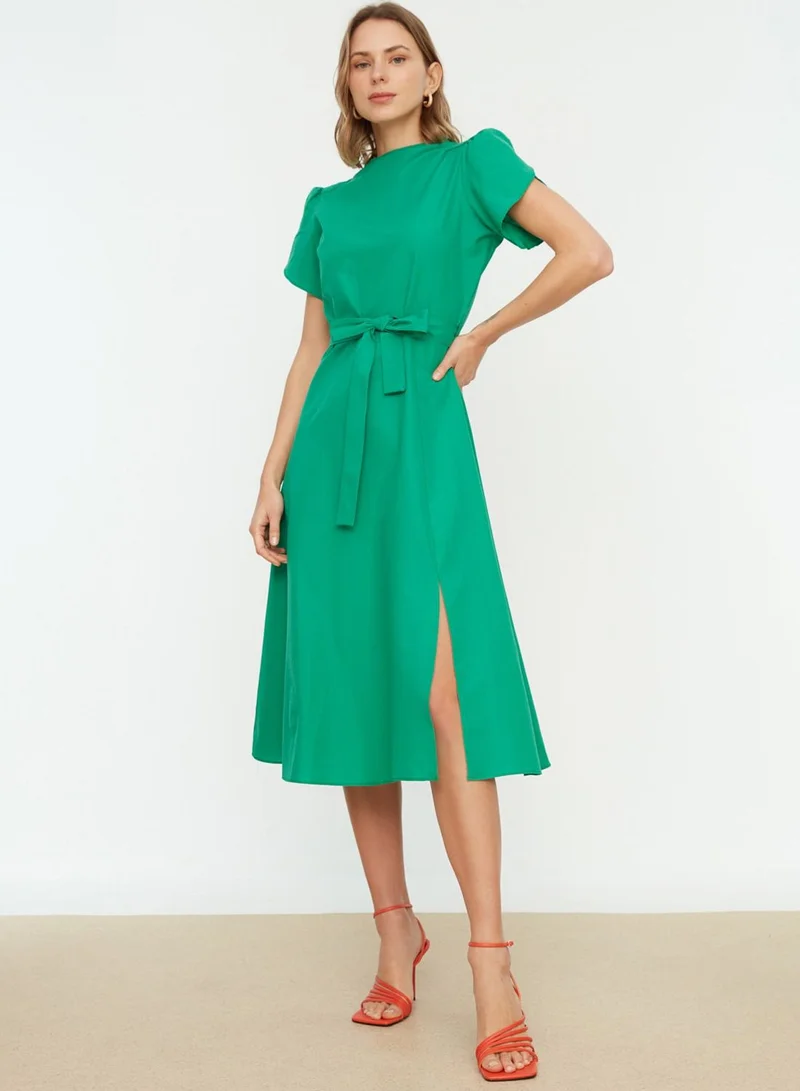 trendyol Puff Sleeve Front Split Bow Detail Dress