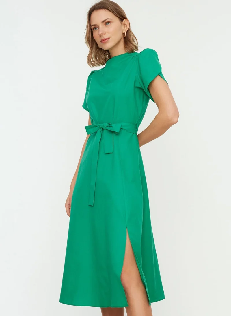 trendyol Puff Sleeve Front Split Bow Detail Dress