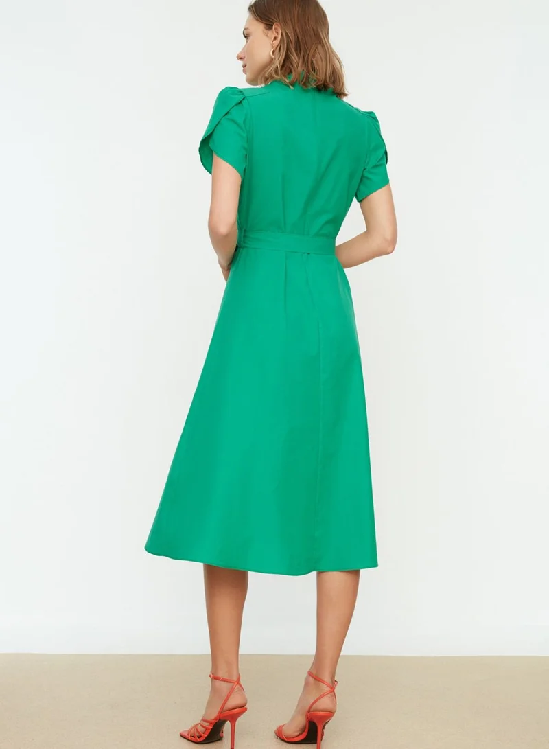 trendyol Puff Sleeve Front Split Bow Detail Dress