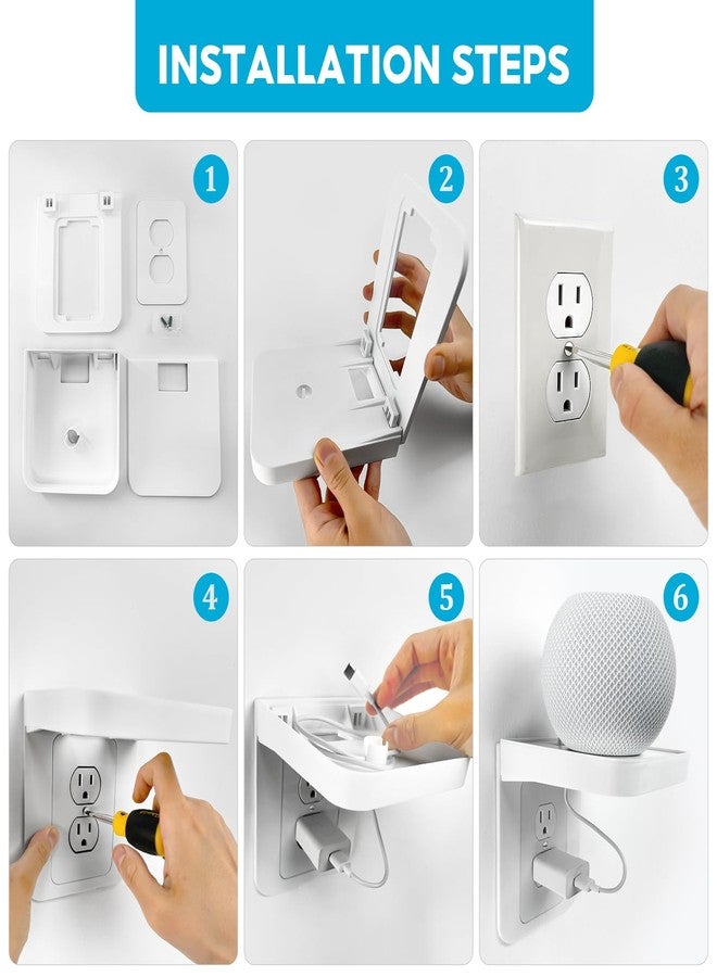 Roolaudk White Wall Outlet Shelf with Cord Storage - Standard Vertical Duplex Organizer for Bathroom Decor, Smart Home, Power Tools, Toothbrush (2 Pack) - Image 3