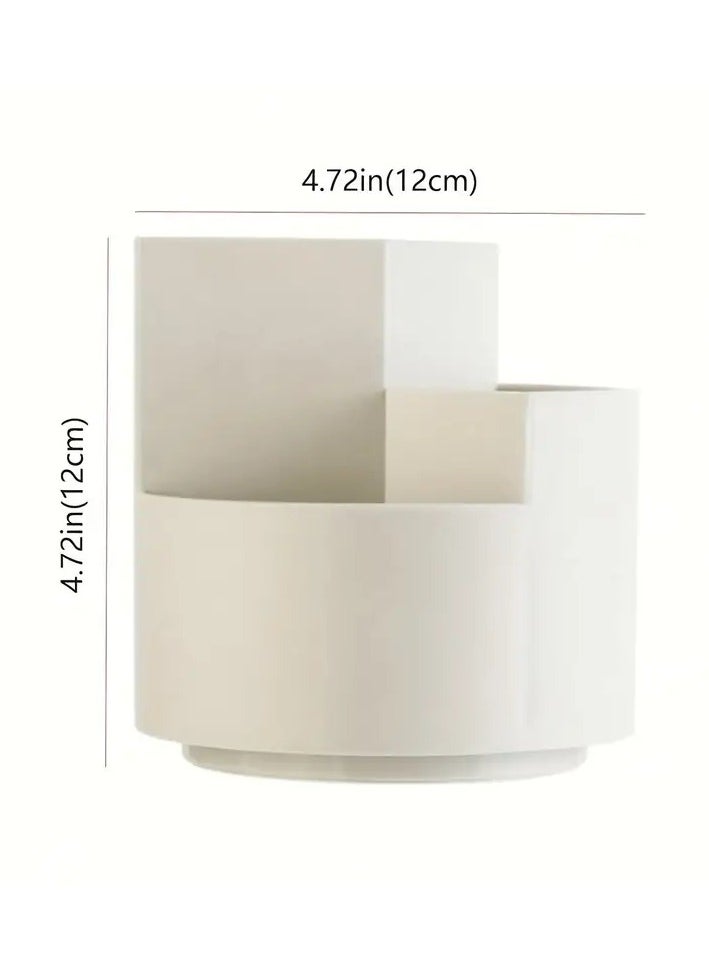 ORiTi Rotating Makeup Brush Holder 3 Compartments Cosmetic Supplies Organizer for Pen Eyebrow Pencil Makeup Brushes Desktop Storage Box in Classroom and Art Studio - white  - Image 4