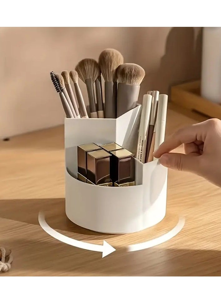 ORiTi Rotating Makeup Brush Holder 3 Compartments Cosmetic Supplies Organizer for Pen Eyebrow Pencil Makeup Brushes Desktop Storage Box in Classroom and Art Studio - white  - Image 5