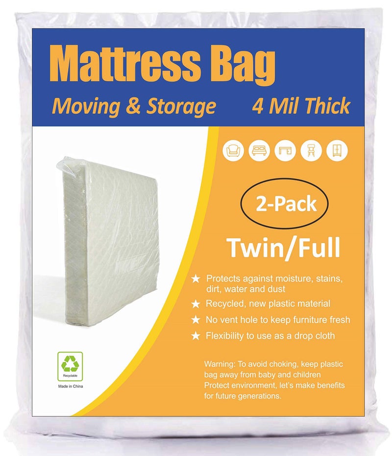 ComfortHome Mattress Bag for Moving and Storage, 4 Mil Extra Thick, Twin and Full Size, 2 Pack - Image 1