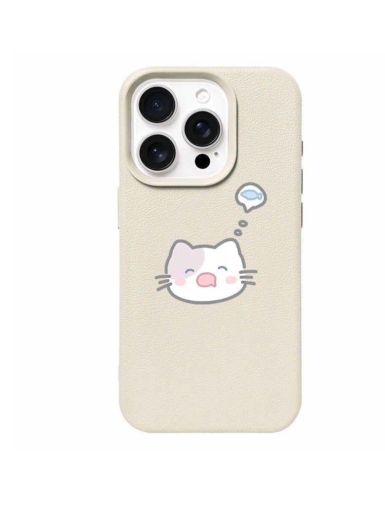 NIBEMINENT Simple Kitten And Fish Protective TPU Case Cover For iPhone 15, White