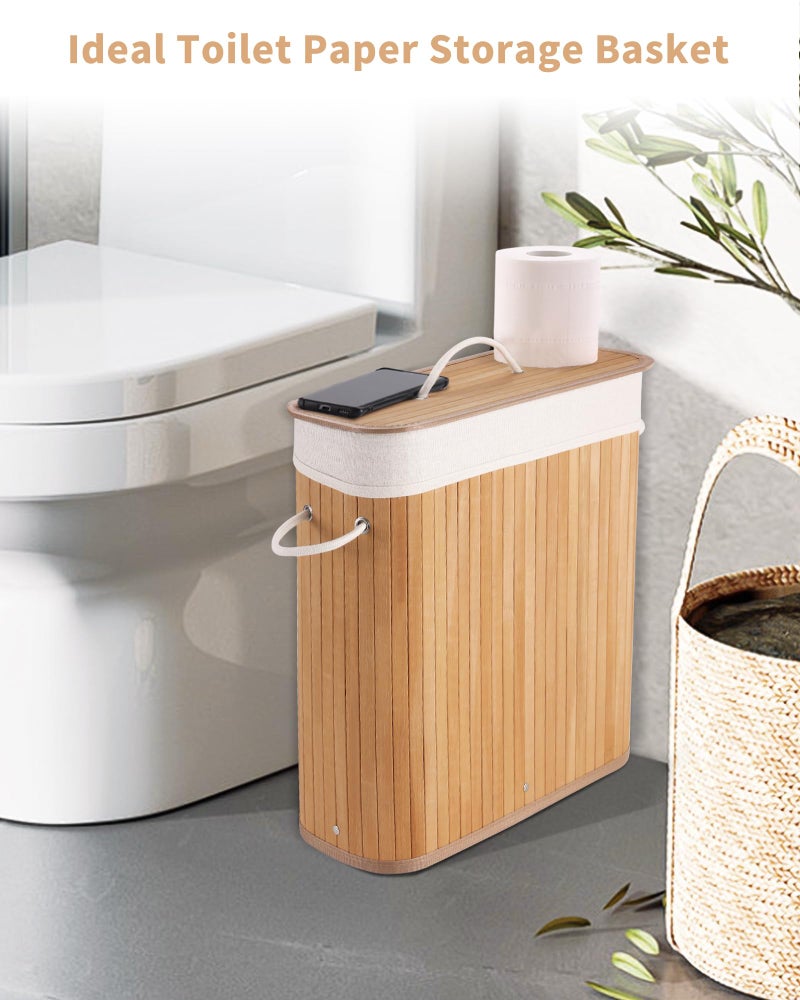 WAOHANAZ Bamboo Toilet Paper Storage with Lid & Handel, 8 Gallons (30L), Sturdy Toilet Paper Basket, Organizer for Bathroom, Kitchen, Holder with Storage, Natural - Image 2