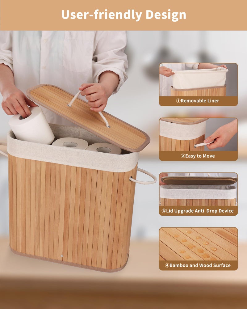 WAOHANAZ Bamboo Toilet Paper Storage with Lid & Handel, 8 Gallons (30L), Sturdy Toilet Paper Basket, Organizer for Bathroom, Kitchen, Holder with Storage, Natural - Image 4