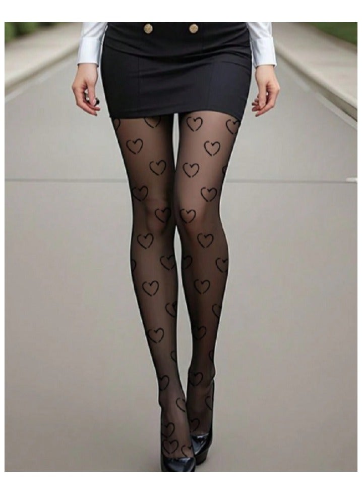 SHEIN 1pc Women Air Heart Printed Super Thin Seamless Tights, Sexy Leg Shaping, Anti-Snag - Image 3