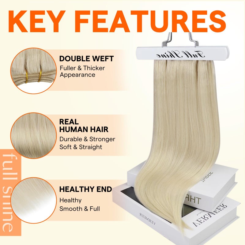 Full Shine Weft Hair Extensions Human Hair Color Platinum Blonde Human Hair Invisible Sew In Hair Extensions Double Weft Extensions Blonde Straight Hair Weft Sew Ins 105G 22 Inch - Image 2