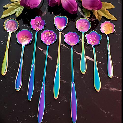 ESRISE 9 Pcs Flower Spoon Coffee Teaspoon Set, ESRISE Stainless Steel Tea Spoon for Tea Party Decorations (Multi) - Image 3