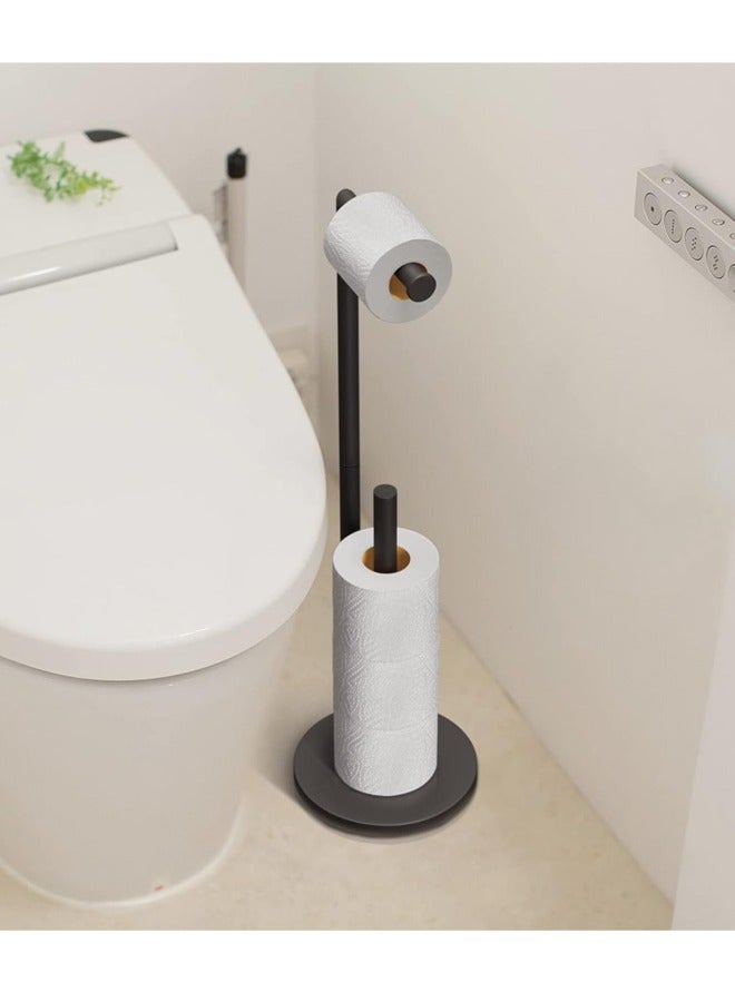 Toilet Paper Holder Stand, Bathroom Toilet Paper Roll Holder Stand with Reserve, Standing Rustproof Toilet Paper Stand with Non-Slip Stable Base, Black Toilet Paper Holder Stand for Bathroom - Image 5