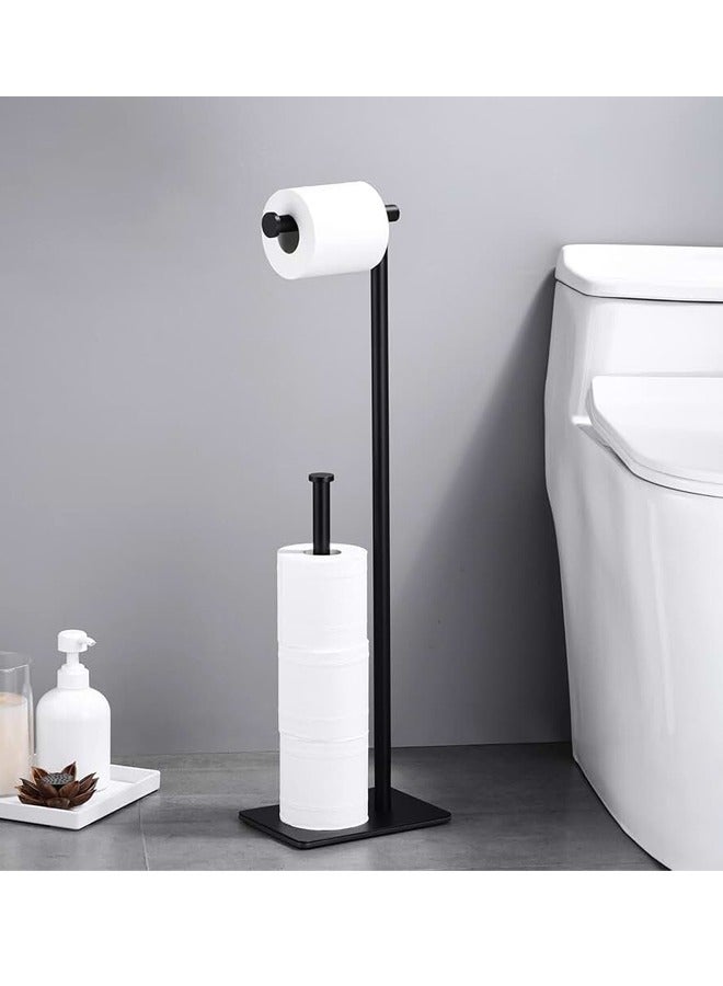 Toilet Paper Holder Stand, Bathroom Toilet Paper Roll Holder Stand with Reserve, Standing Rustproof Toilet Paper Stand with Non-Slip Stable Base, Black Toilet Paper Holder Stand for Bathroom - Image 1