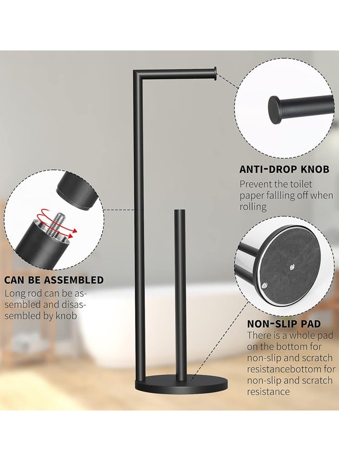 Toilet Paper Holder Stand, Bathroom Toilet Paper Roll Holder Stand with Reserve, Standing Rustproof Toilet Paper Stand with Non-Slip Stable Base, Black Toilet Paper Holder Stand for Bathroom - Image 3