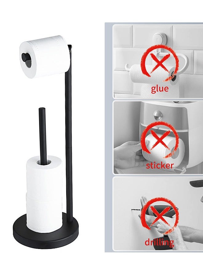 Toilet Paper Holder Stand, Bathroom Toilet Paper Roll Holder Stand with Reserve, Standing Rustproof Toilet Paper Stand with Non-Slip Stable Base, Black Toilet Paper Holder Stand for Bathroom - Image 4