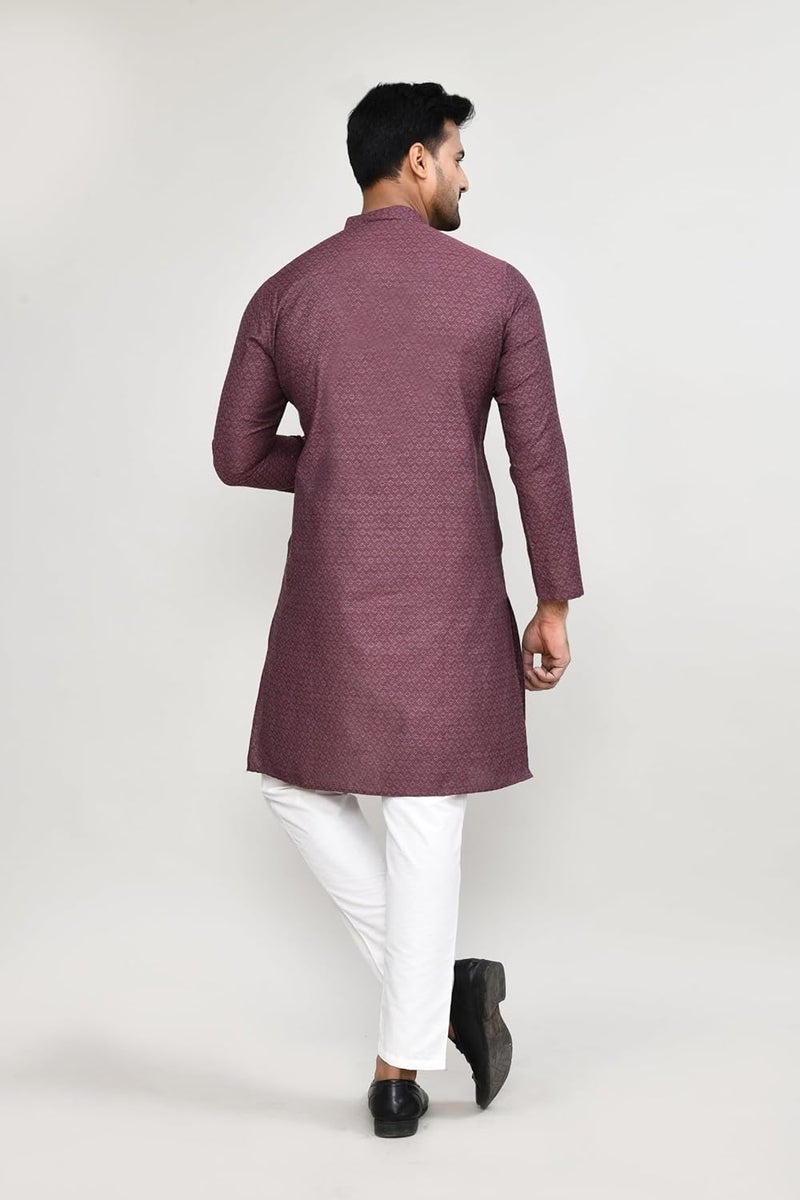 POLY2FAB Hathkargha Men’s Textured Cotton Kurta with White Pajama | Traditional Ethnic Wear for Festivals, Weddings & Parties - Image 2