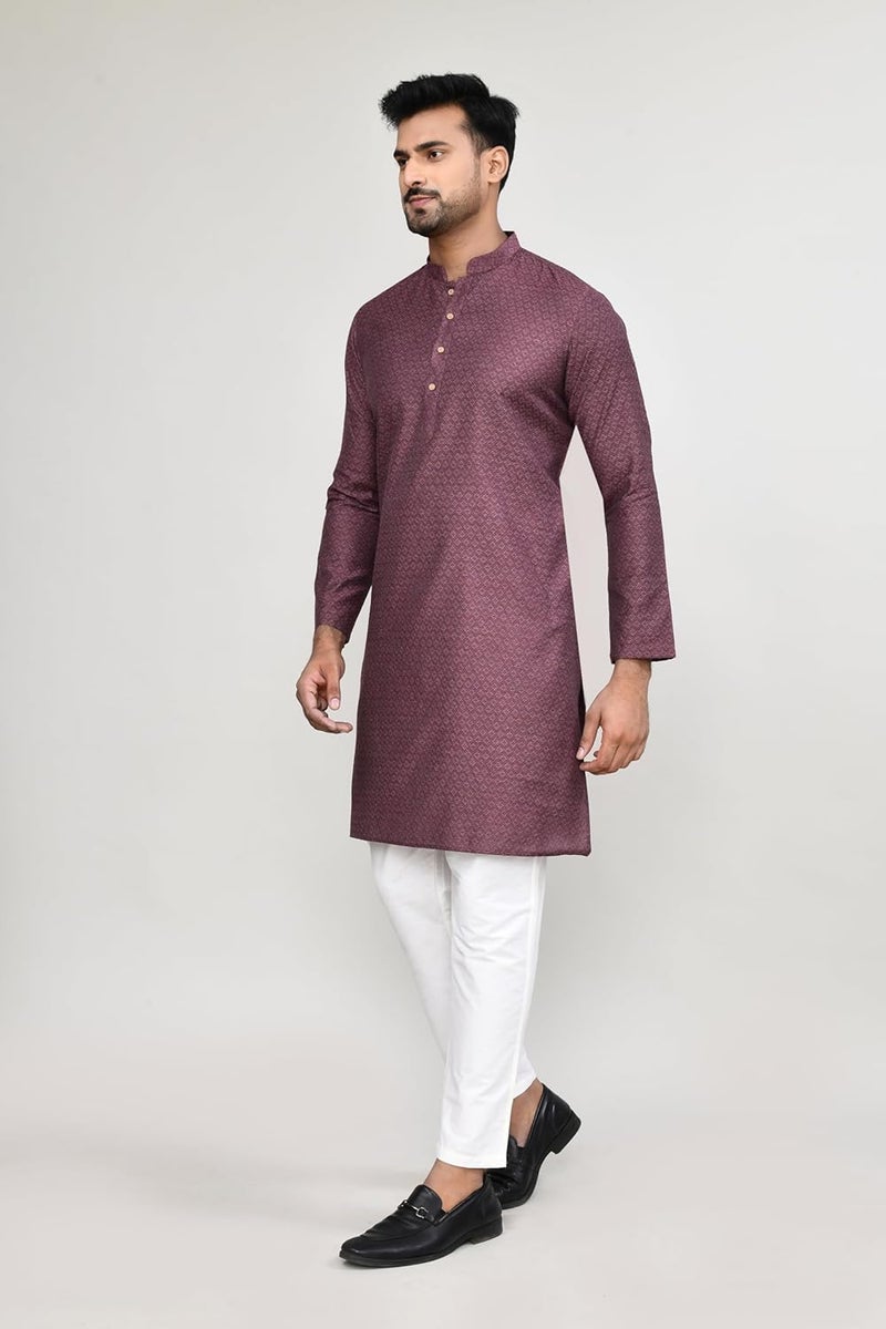 POLY2FAB Hathkargha Men’s Textured Cotton Kurta with White Pajama | Traditional Ethnic Wear for Festivals, Weddings & Parties - Image 3