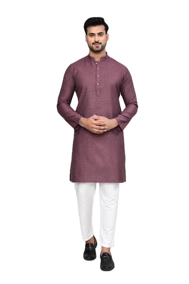 POLY2FAB Hathkargha Men’s Textured Cotton Kurta with White Pajama | Traditional Ethnic Wear for Festivals, Weddings & Parties - Image 1