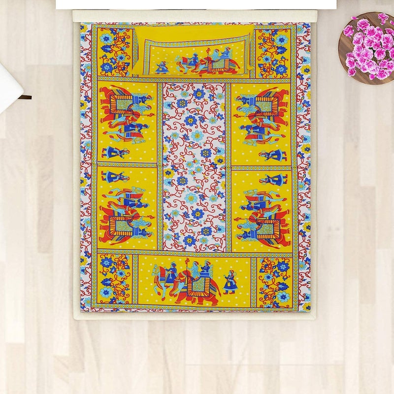 Doraya Jaipuri Rajasthani Traditional Sanganeri Printed Cotton Single Size Bedsheet with 1 Pillow Cover - Image 3