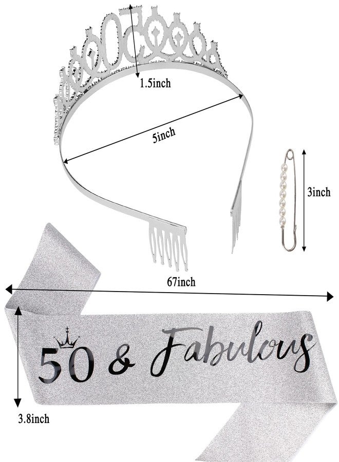 Semato "50 & Fabulous" Birthday Tiara and Sash Kit- 50th Birthday Gifts for Women 50th Birthday Party Decorations (silver) - Image 2