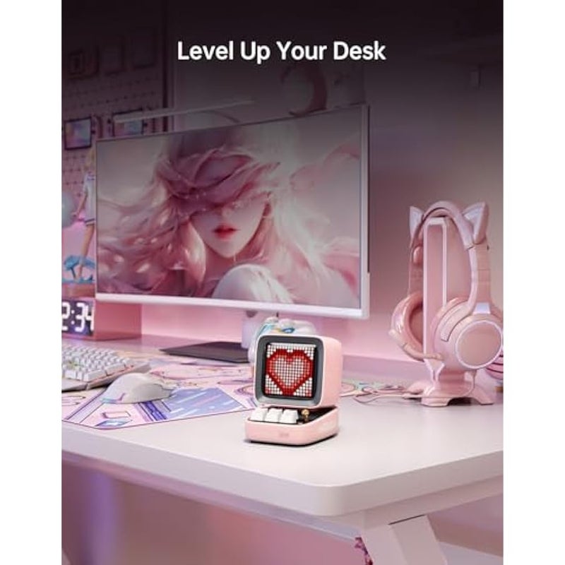 DIVOOM ACDIVDITPNK  Ditoo Pixel Art Portable Bluetooth Speaker with App Controlled 16X16 LED Front Panel Pink - Pink (Pack of1) - Image 5