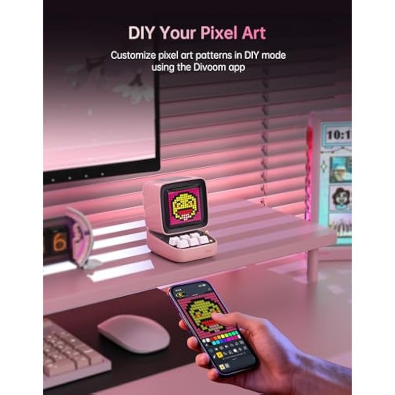 DIVOOM ACDIVDITPNK  Ditoo Pixel Art Portable Bluetooth Speaker with App Controlled 16X16 LED Front Panel Pink - Pink (Pack of1) - Image 3