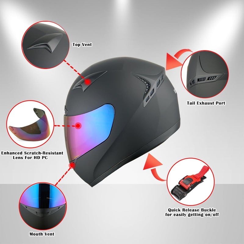 1STORM Motorcycle Bike Full Face Helmet Booster - Matt Black, Size XL - Image 2