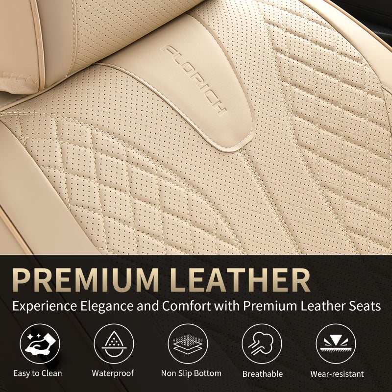 FLORICH Leather Seat Covers, Car Seat Cover Full Set Automotive Seat Covers Waterproof Car Seat Protectors 5 Seats Universal Seat Cover Fit for Most Cars SUV Trucks, Beige - Image 5