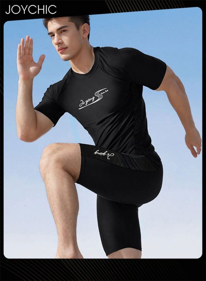 Joychic طقم ملابس رياضية صيفية للرجال بأكمام قصيرة و ياقة دائرية، طقم خارجي سريع الجفاف وقابل للتنفس - Image 2