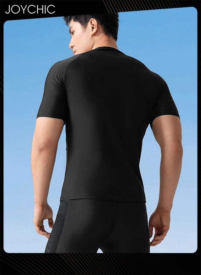 Joychic طقم ملابس رياضية صيفية للرجال بأكمام قصيرة و ياقة دائرية، طقم خارجي سريع الجفاف وقابل للتنفس - Image 4