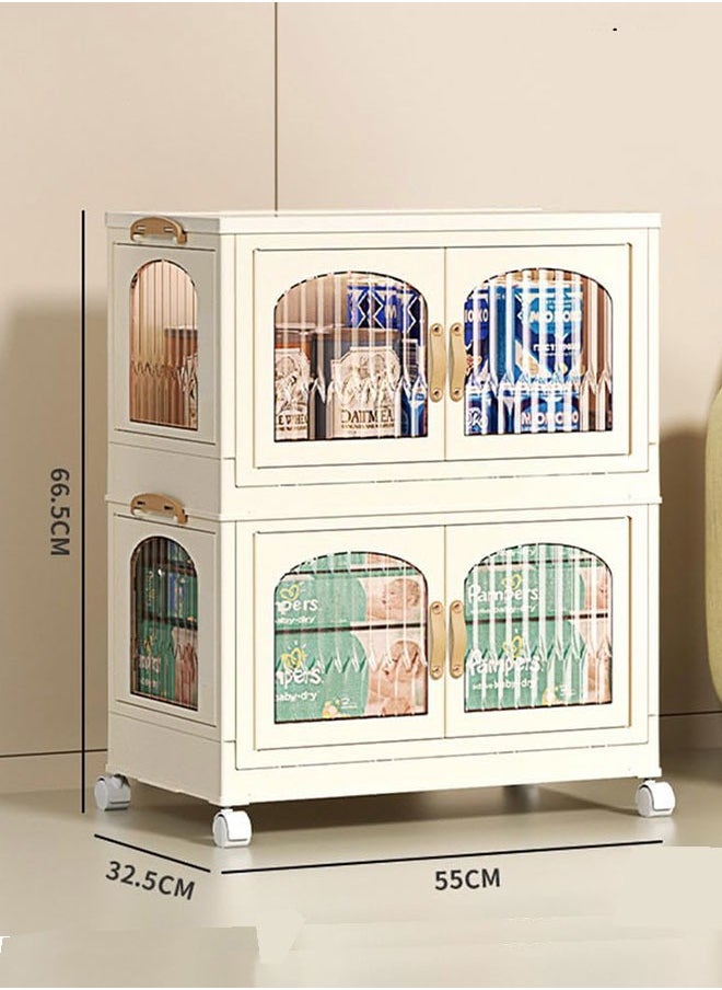 Childrens Wardrobe,Baby Clothes Cabinet Collapsible Kids Closet Storage Organizer Bedroom Nursery Armoire Quick Install Toddler Dresser with Hanging Rod and Wheel(2 Storage) - pzsku/ZBD6990A7E23872645FBCZ/45/_/1701932607/df7baa50-3713-43d7-829e-0a5ef3984384