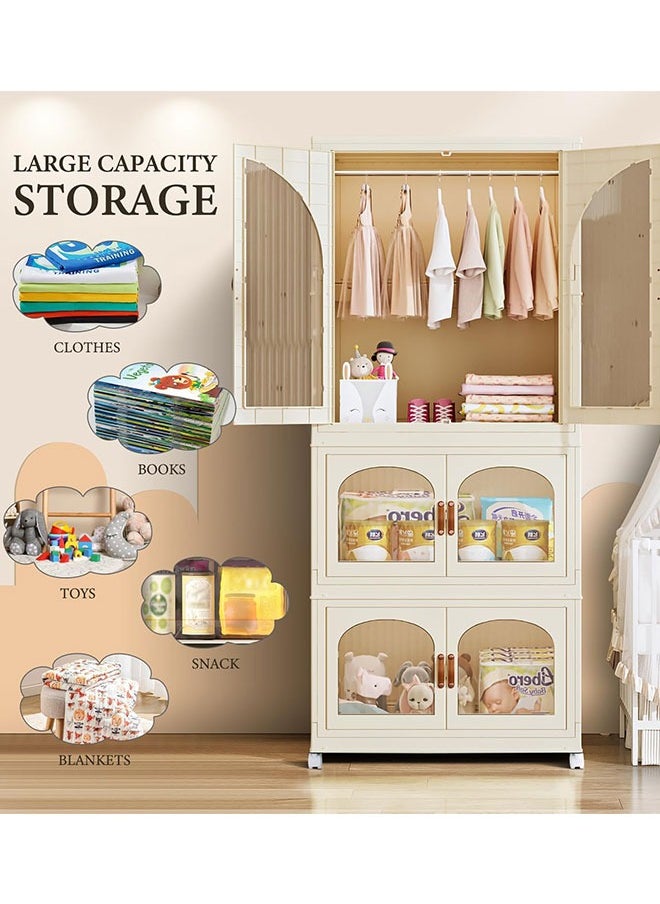 Childrens Wardrobe,Baby Clothes Cabinet Collapsible Kids Closet Storage Organizer Bedroom Nursery Armoire Quick Install Toddler Dresser with Hanging Rod and Wheel(2 Storage) - pzsku/ZBD6990A7E23872645FBCZ/45/_/1701934555/63f0c898-392a-4ffc-8ef1-5eb4649d5080