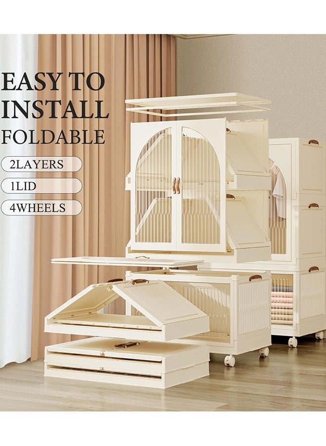 Childrens Wardrobe,Baby Clothes Cabinet Collapsible Kids Closet Storage Organizer Bedroom Nursery Armoire Quick Install Toddler Dresser with Hanging Rod and Wheel(2 Storage) - pzsku/ZBD6990A7E23872645FBCZ/45/_/1701934558/5708d66e-191b-44b5-84ce-7f93ea81c8c6