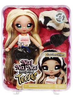 Na! Na! Na! Surprise Teens Fashion Doll 27.94cm Blonde Soft Fabric Doll, Raccoon Inspired Gretchen Stripes  - Image 1