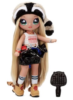 Na! Na! Na! Surprise Teens Fashion Doll 27.94cm Blonde Soft Fabric Doll, Raccoon Inspired Gretchen Stripes  - Image 2