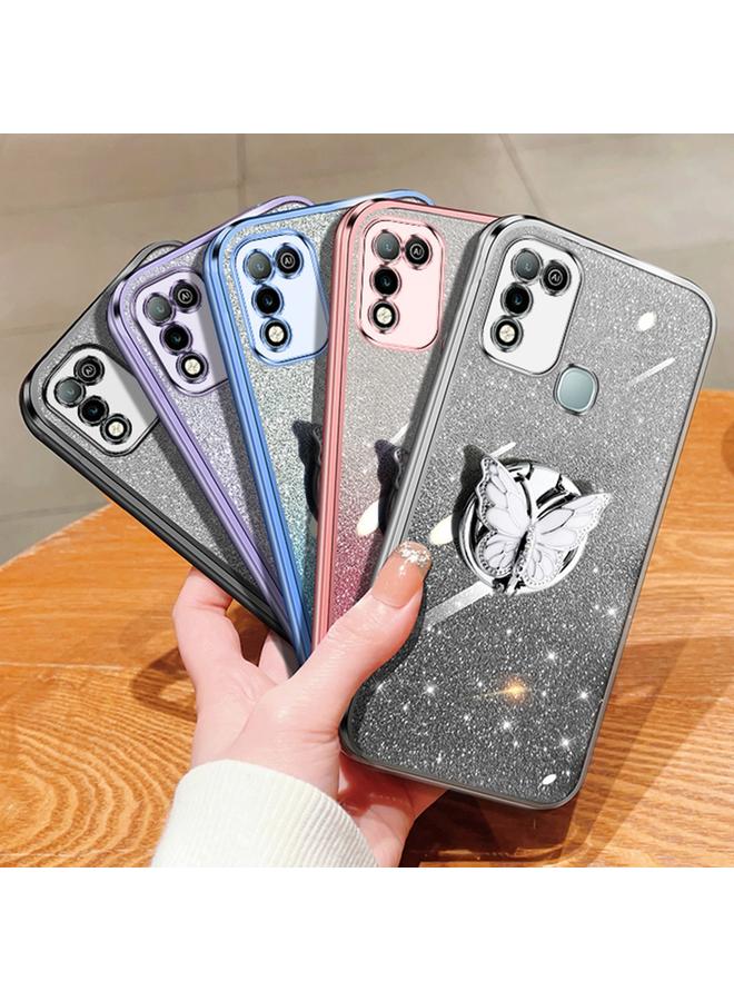 The Bros Phone Case For Infinix Hot 10 Play Plated Gradient Glitter Butterfly Holder TPU Phone Phone Case - Image 2