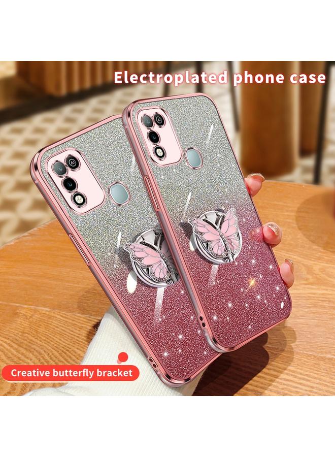 The Bros Phone Case For Infinix Hot 10 Play Plated Gradient Glitter Butterfly Holder TPU Phone Phone Case - Image 3