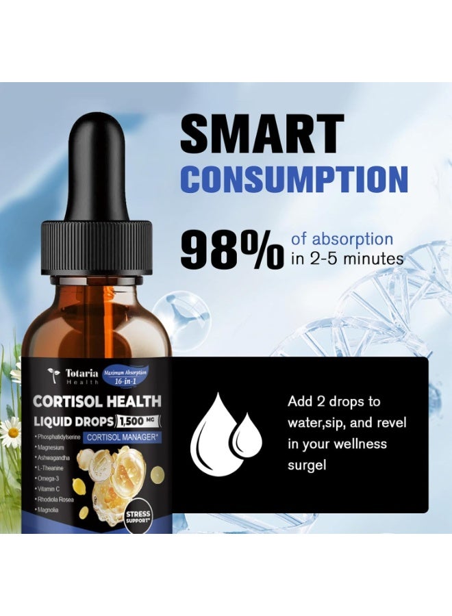 توتاريا قطرات Totaria الطبيعية لدعم مستويات الكورتيزول، مع الأشواغاندا والمغنيسيوم وL-الثيانين؛ تعزز التوازن النفسي، والنوم، والوظائف الإدراكية. سريعة الامتصاص - 60 مل. - Image 4
