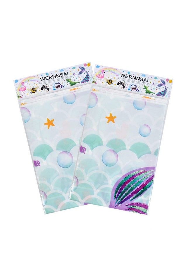 Wernnsai - Mermaid Table Cover 2 Pack 108×54 Disposable Printed Plastic Tablecloth Party Supplies For Kids Girls Birthday Baby Shower Mermaid Themed Under The Sea Party Decoration - Image 1
