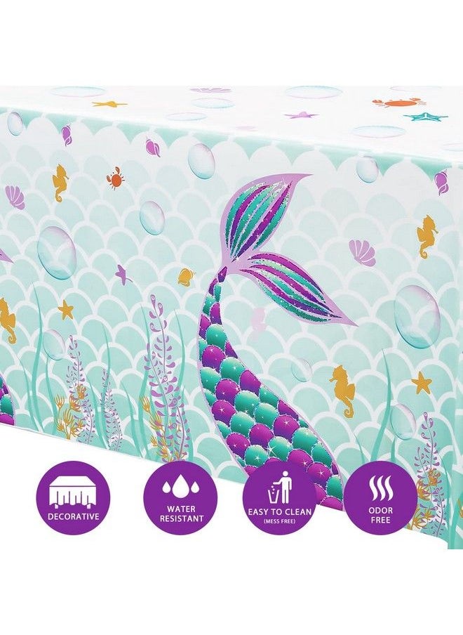 Wernnsai - Mermaid Table Cover 2 Pack 108×54 Disposable Printed Plastic Tablecloth Party Supplies For Kids Girls Birthday Baby Shower Mermaid Themed Under The Sea Party Decoration - Image 1