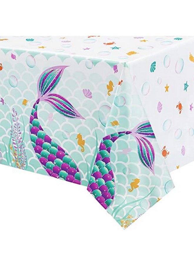 Wernnsai - Mermaid Table Cover 2 Pack 108×54 Disposable Printed Plastic Tablecloth Party Supplies For Kids Girls Birthday Baby Shower Mermaid Themed Under The Sea Party Decoration - Image 1