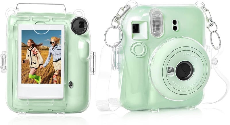 Rieibi Clear Case Compatible with Fuji Instax Mini 12, Hard Carrying Case Bag for Fujifilm Instax Mini 12 Instant Camera, PC Cover with Photo Storage Pocket & Shoulder Strap - Image 1