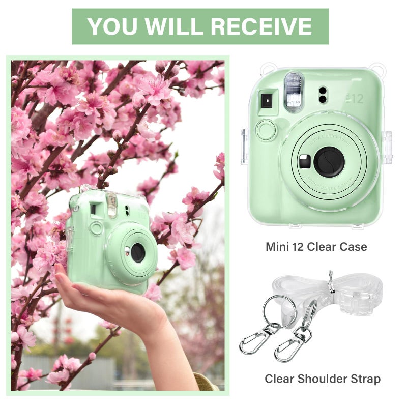 Rieibi Clear Case Compatible with Fuji Instax Mini 12, Hard Carrying Case Bag for Fujifilm Instax Mini 12 Instant Camera, PC Cover with Photo Storage Pocket & Shoulder Strap - Image 4