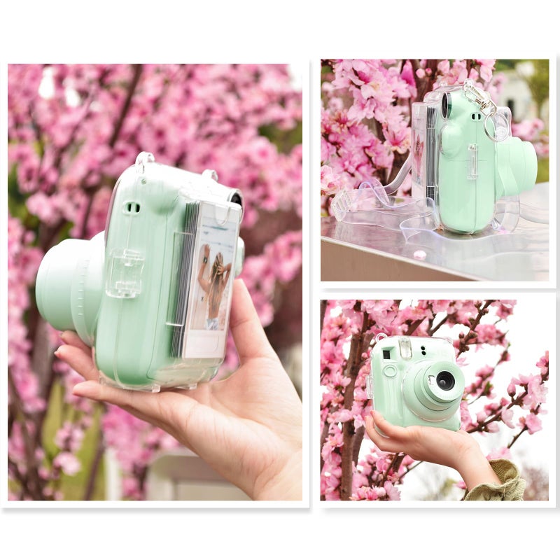 Rieibi Clear Case Compatible with Fuji Instax Mini 12, Hard Carrying Case Bag for Fujifilm Instax Mini 12 Instant Camera, PC Cover with Photo Storage Pocket & Shoulder Strap - Image 5
