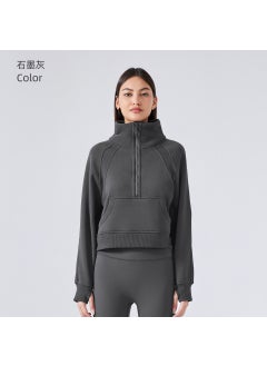 Generic Half Zip High Collar Fleece Sweater Women Autumn Winter graphite gray 