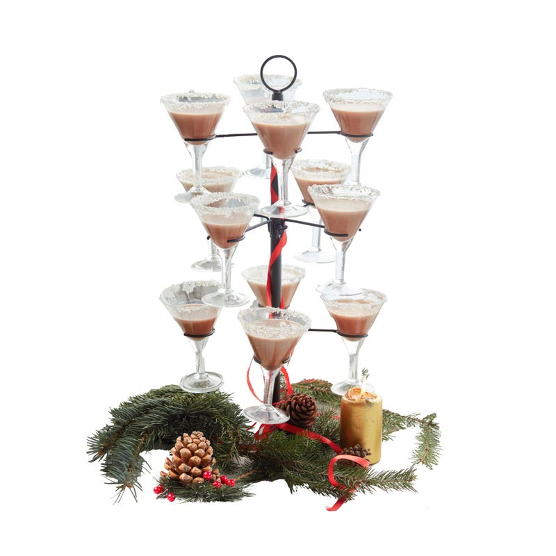 Cocktail Tree Stand Metal Drink Tower 3 Tier 12 Holders For Champagne Martini Margarita Cups Black