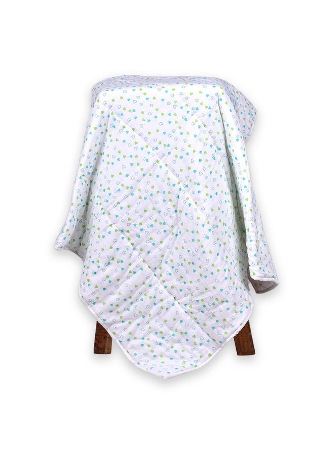 MOM'S HOME Organic Cotton Baby Quilt Blanket- 0-3 Year-110X120 Quilt - Blue Heart (Ac And Mild Winters)  - Image 1