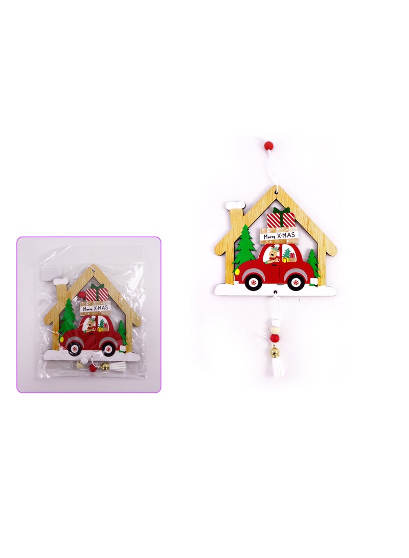 عرض خشبي معلق من Merry X-mas مع سيارة مصممة لديكور الكريسماس 13x14 سم- (عبوة من 1 قطعة) - Image 2