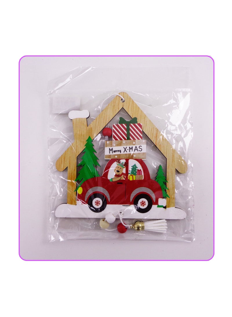 عرض خشبي معلق من Merry X-mas مع سيارة مصممة لديكور الكريسماس 13x14 سم- (عبوة من 1 قطعة) - Image 3