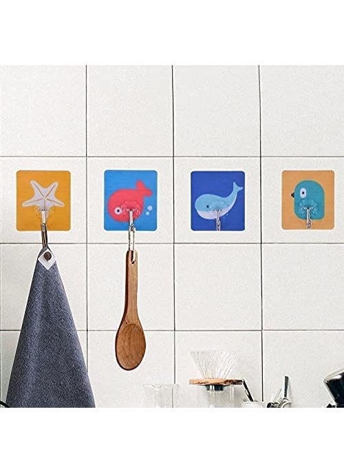 Cpixen Cpixen Pack of 20Pcs Waterproof Transparent Self Adhesive Fancy Printed Multi Design Wall Hooks Heavy Duty Sticky Hooks for Hanging 10KG Max Wall Hangers Kitchen Bathroom 20 Pieces  - Image 3