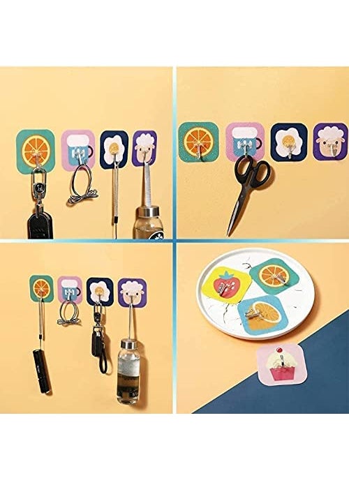 Cpixen Cpixen Pack of 20Pcs Waterproof Transparent Self Adhesive Fancy Printed Multi Design Wall Hooks Heavy Duty Sticky Hooks for Hanging 10KG Max Wall Hangers Kitchen Bathroom 20 Pieces  - Image 1